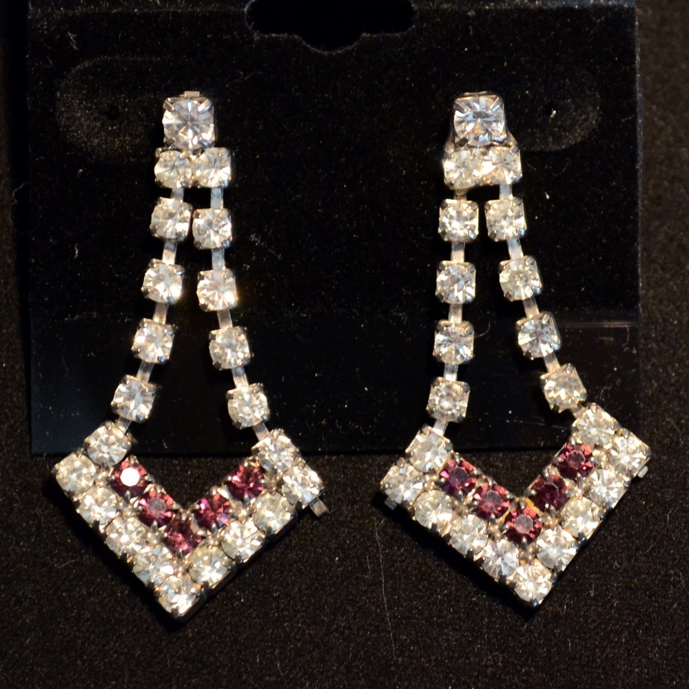 Rhinestone and Amethyst Crystal Dangle Earrings